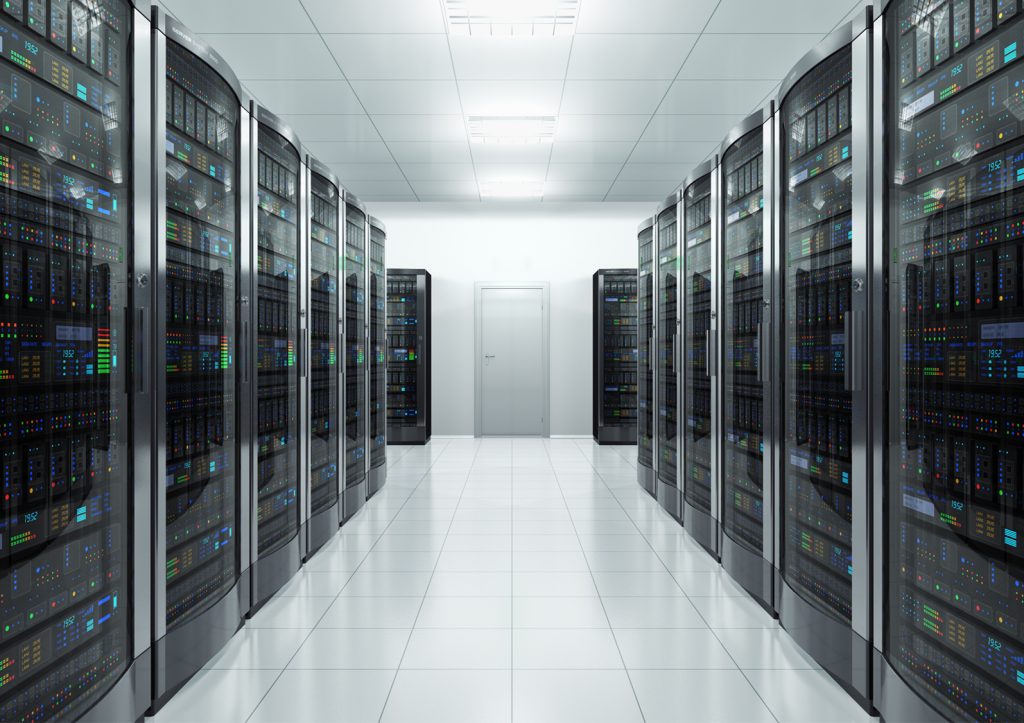 A room with many rows of high-tech servers for website hosting