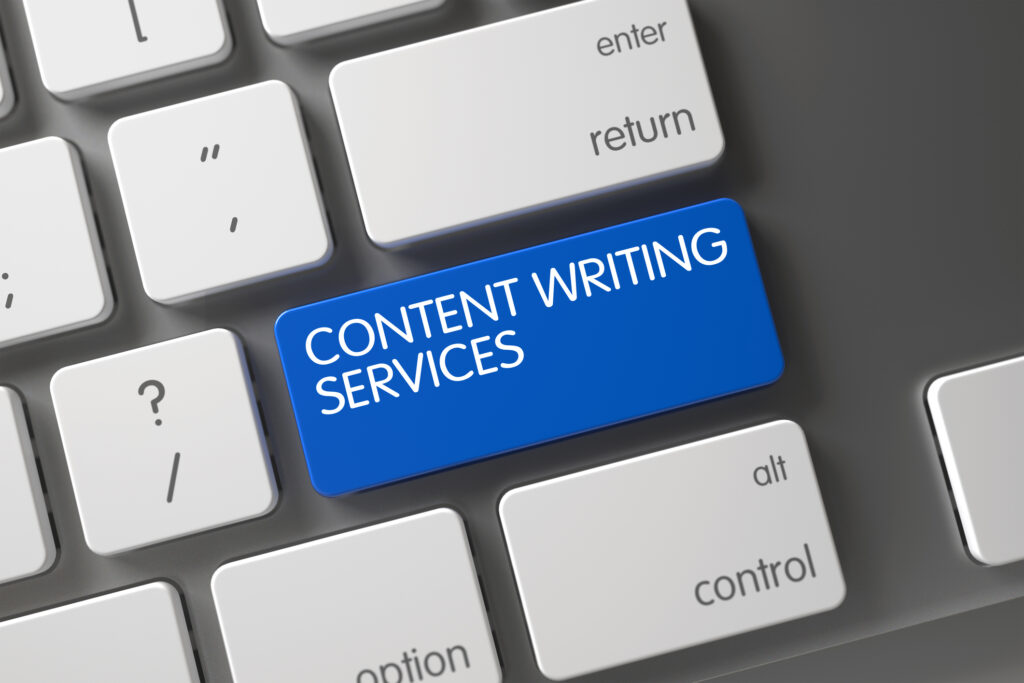 Keyboard with one key displaying content writing services. A Mississauga content writing company